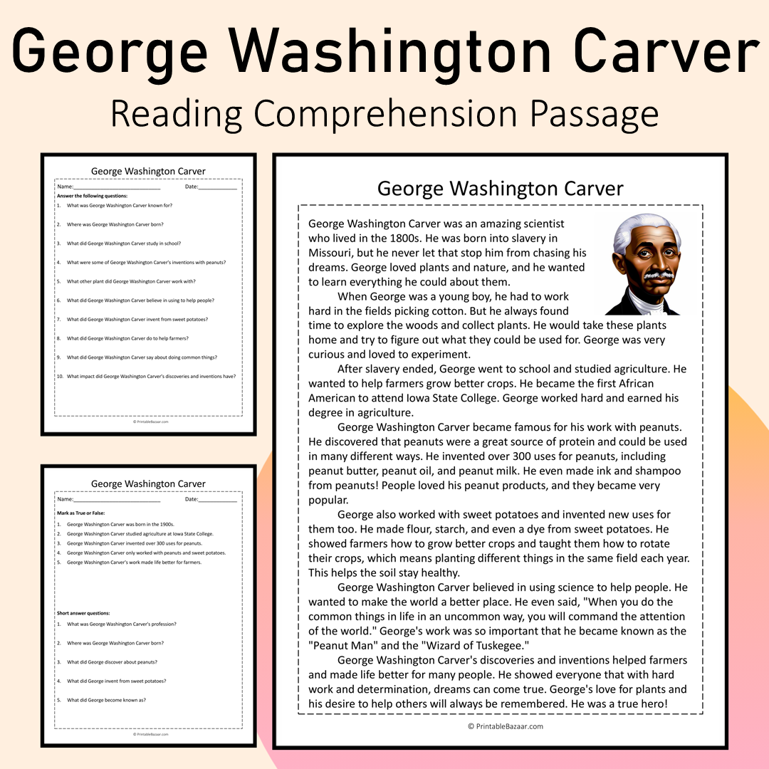 George Washington Carver | Reading Comprehension Passage Printable Activity