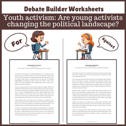 Youth activism: Are young activists changing the political landscape? | Favour and Against Worksheet Printable Activity