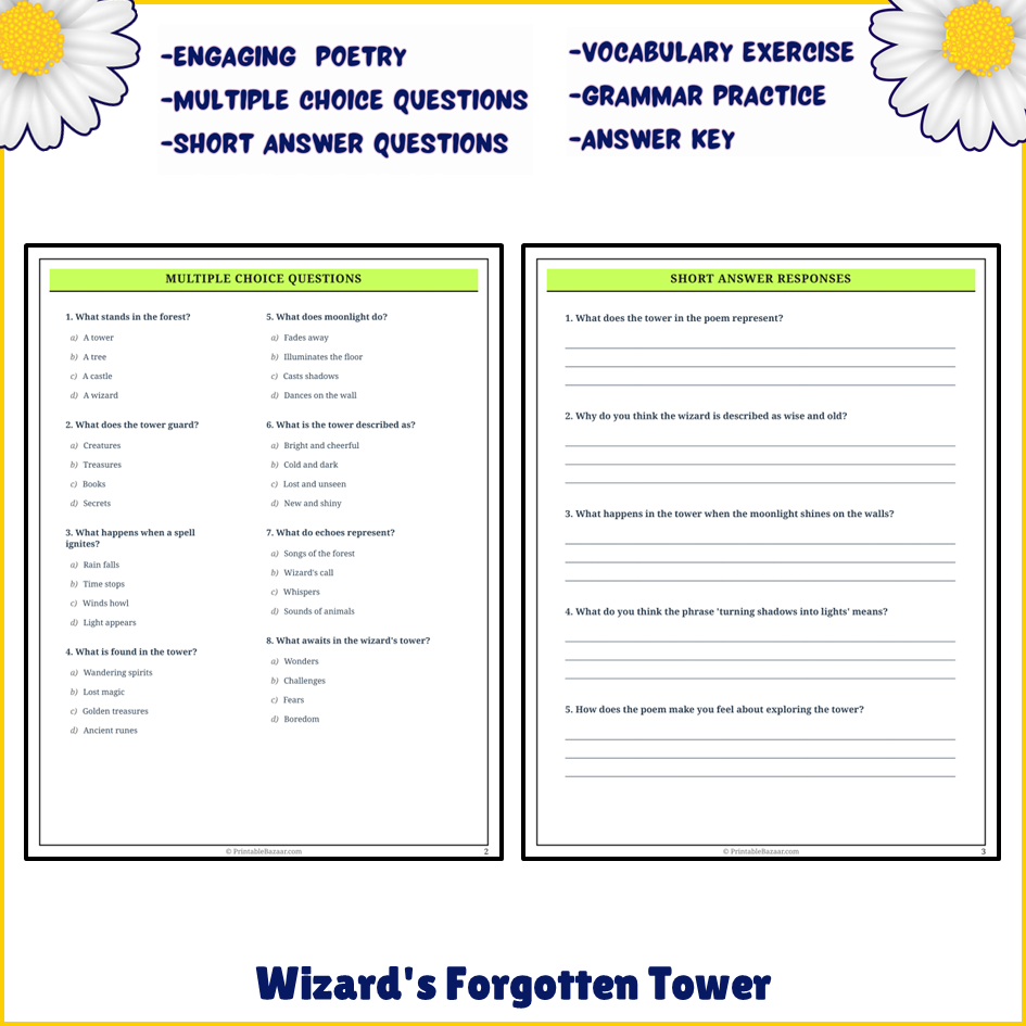 Wizard's Forgotten Tower | Poem Grammar Worksheet Printable Activity