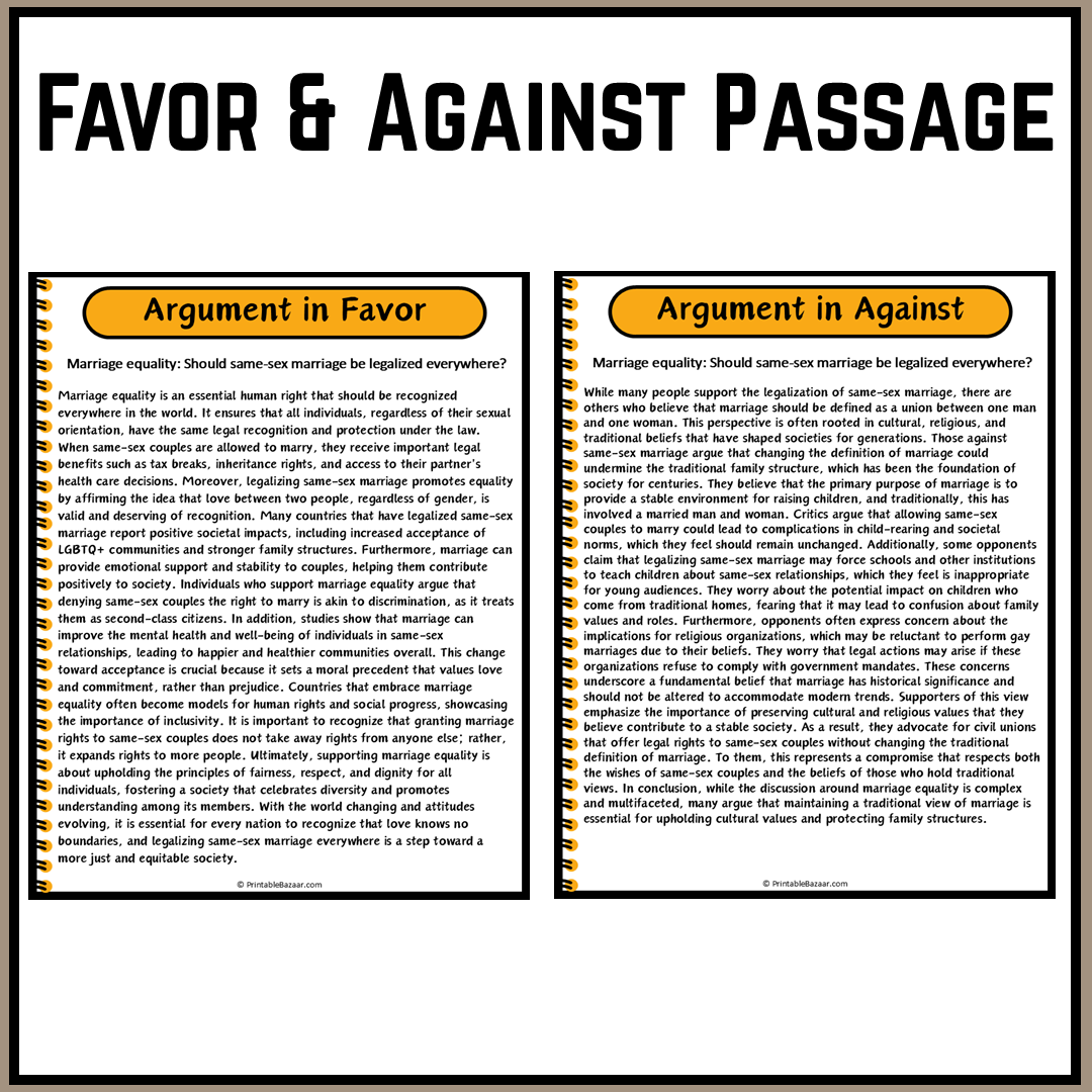 Marriage equality: Should same-sex marriage be legalized everywhere? | Debate Case Study Worksheet