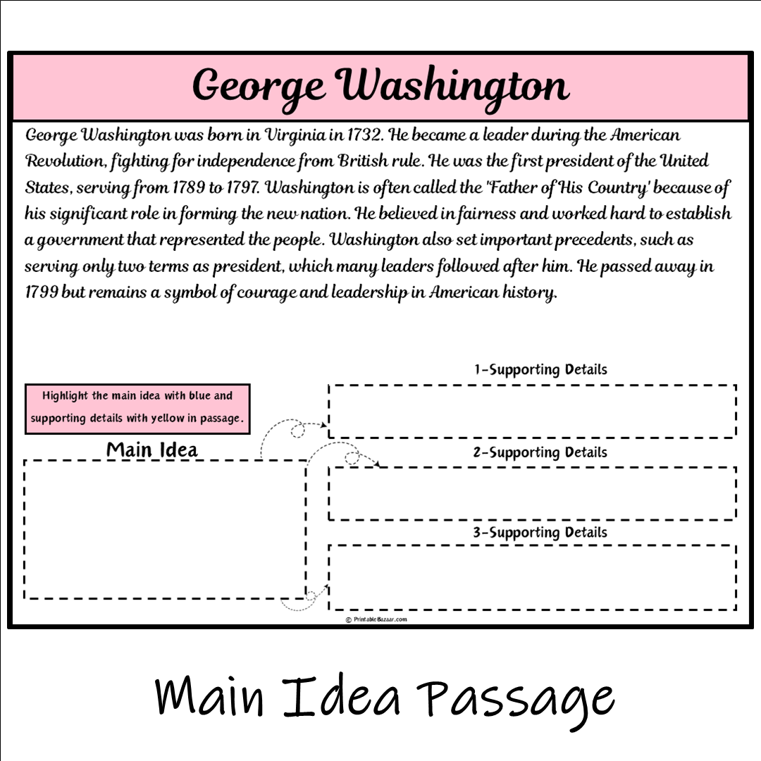 George Washington | Main Idea and Supporting Details Reading Passage and Questions