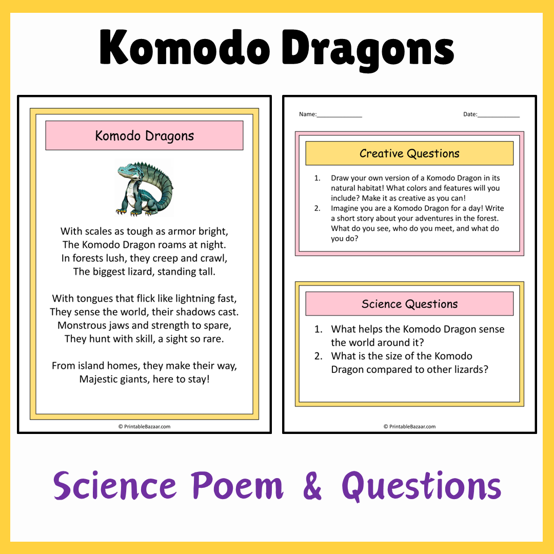 Komodo Dragons | Science Poem Reading Comprehension Activity