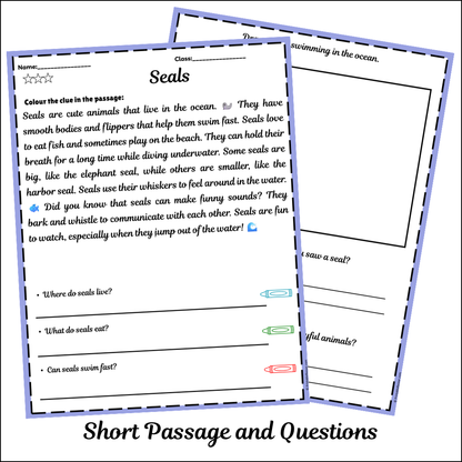 Seals | Short Reading Comprehension Creative Worksheet