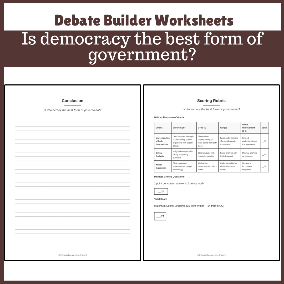 Is democracy the best form of government? | Favour and Against Worksheet Printable Activity