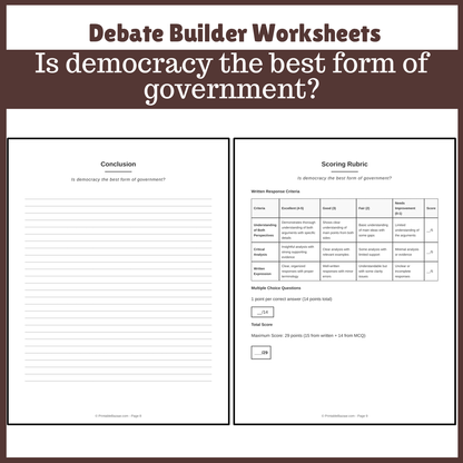 Is democracy the best form of government? | Favour and Against Worksheet Printable Activity