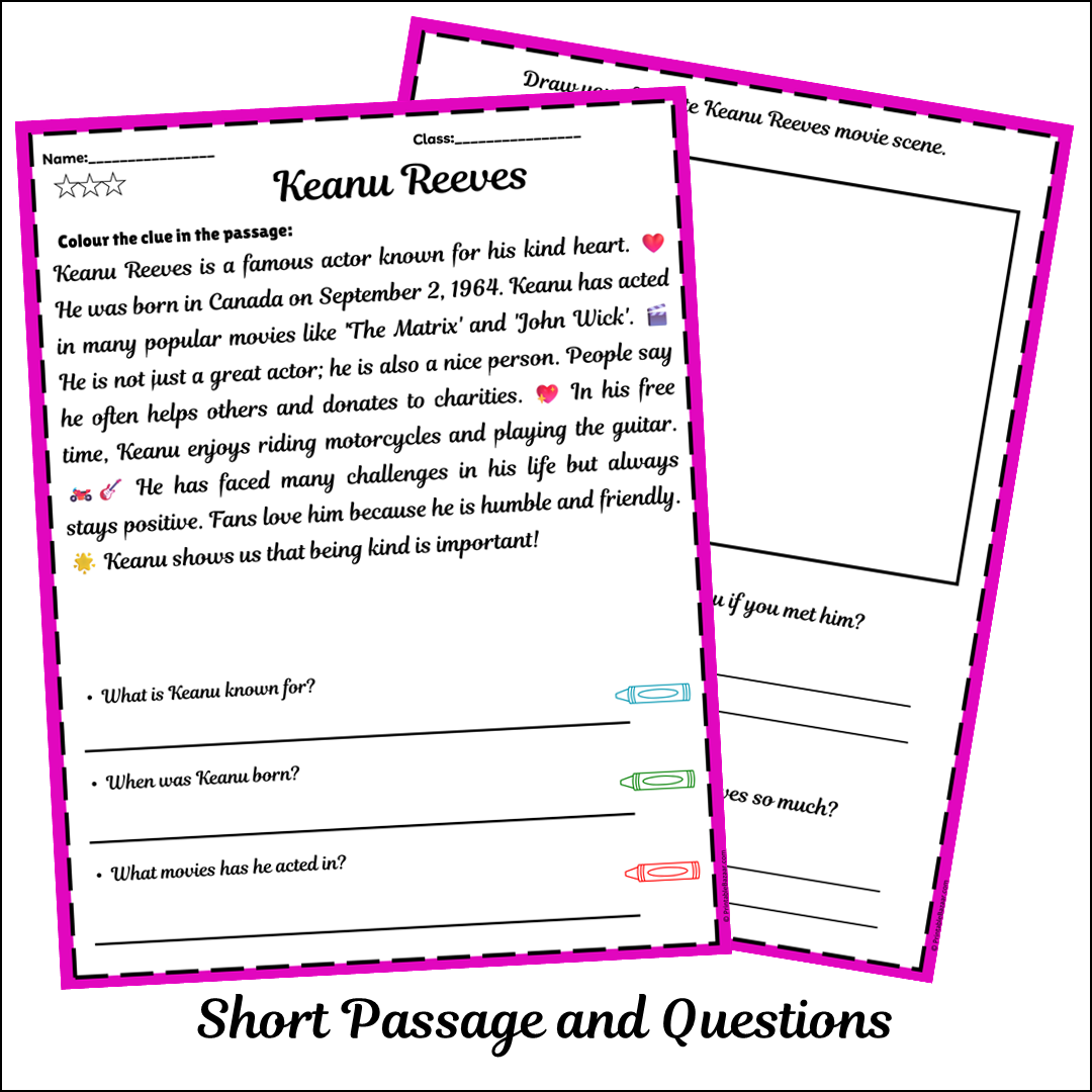 Keanu Reeves | Short Reading Comprehension Creative Worksheet
