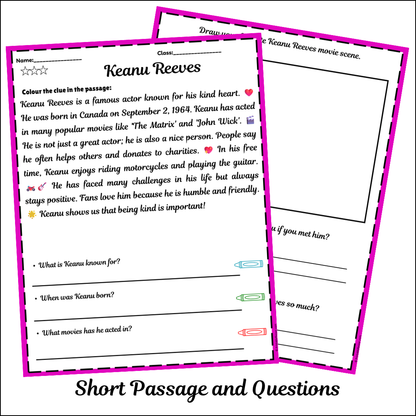 Keanu Reeves | Short Reading Comprehension Creative Worksheet