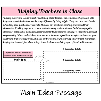 Helping Teachers in Class | Main Idea and Supporting Details Reading Passage and Questions