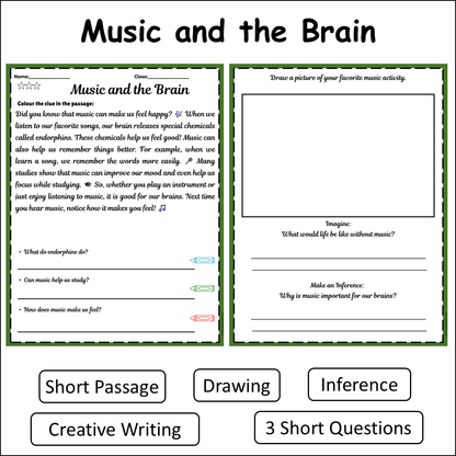 Music and the Brain | Short Reading Comprehension Creative Worksheet