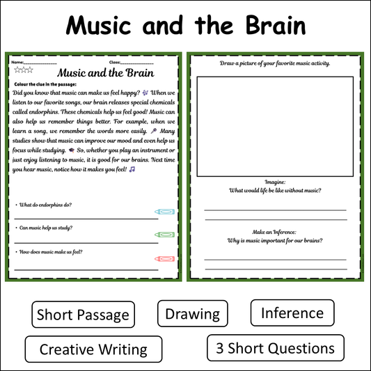 Music and the Brain | Short Reading Comprehension Creative Worksheet