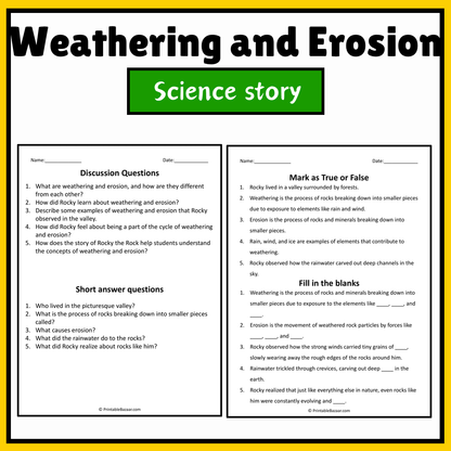 Weathering and Erosion | Science Story Reading Comprehension Activity