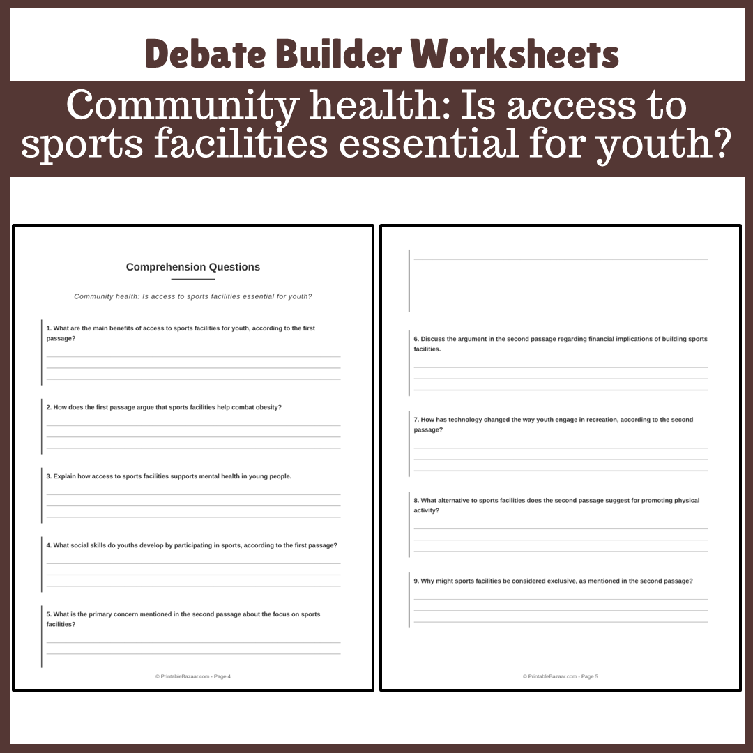 Community health: Is access to sports facilities essential for youth? | Favour and Against Worksheet Printable Activity