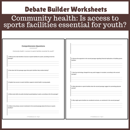 Community health: Is access to sports facilities essential for youth? | Favour and Against Worksheet Printable Activity