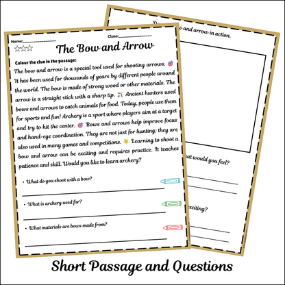 The Bow and Arrow | Short Reading Comprehension Creative Worksheet