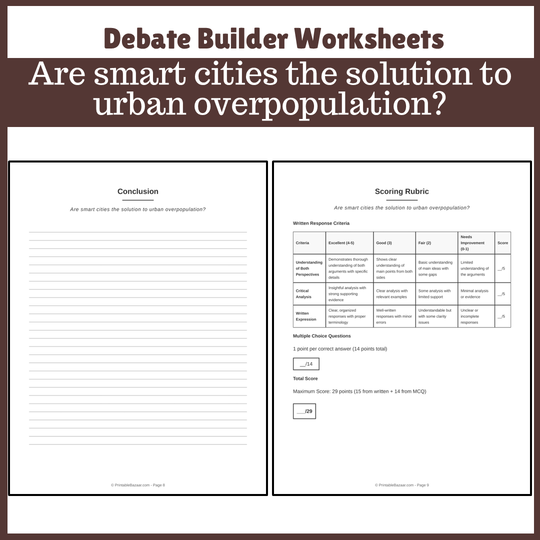 Are smart cities the solution to urban overpopulation? | Favour and Against Worksheet Printable Activity