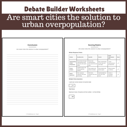 Are smart cities the solution to urban overpopulation? | Favour and Against Worksheet Printable Activity