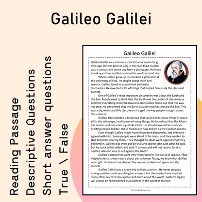 Galileo Galilei | Reading Comprehension Passage Printable Activity