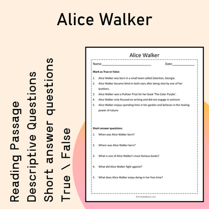 Alice Walker | Reading Comprehension Passage Printable Activity