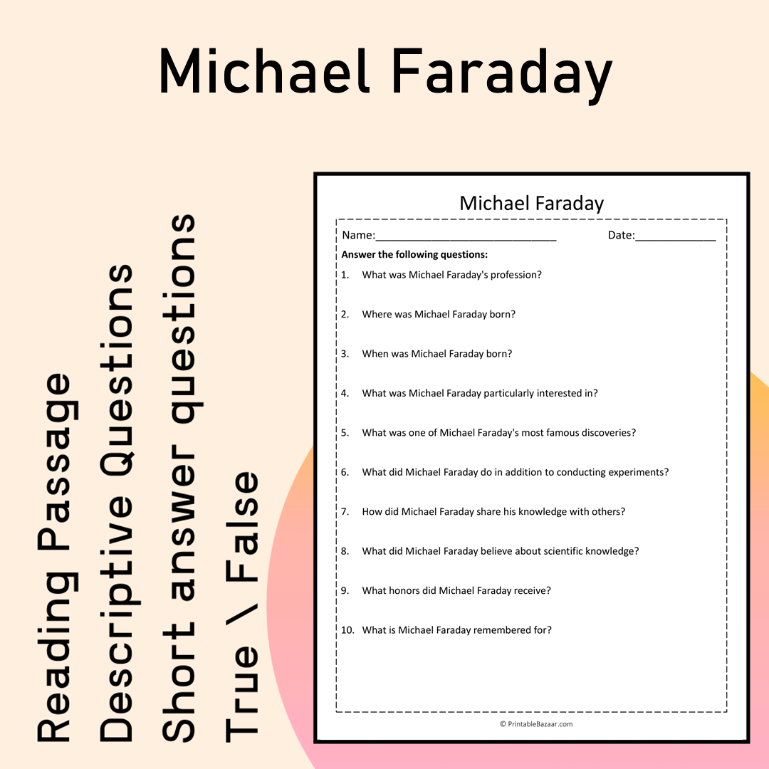 Michael Faraday | Reading Comprehension Passage Printable Activity
