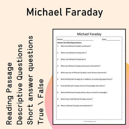 Michael Faraday | Reading Comprehension Passage Printable Activity