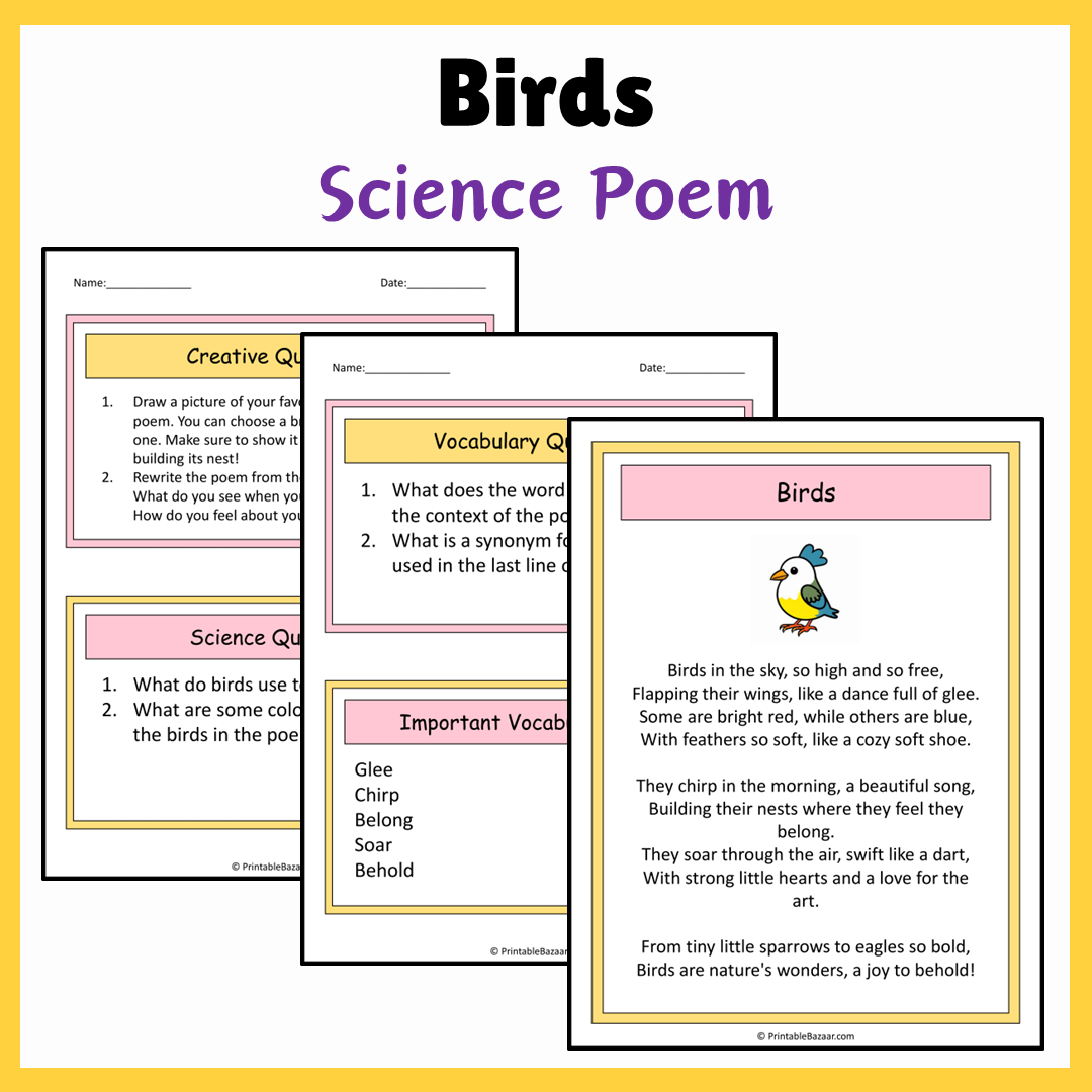 Birds | Science Poem Reading Comprehension Activity