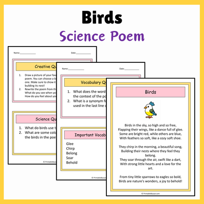 Birds | Science Poem Reading Comprehension Activity