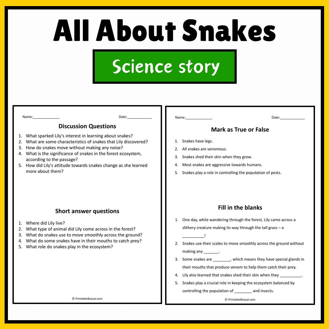 All About Snakes | Science Story Reading Comprehension Activity
