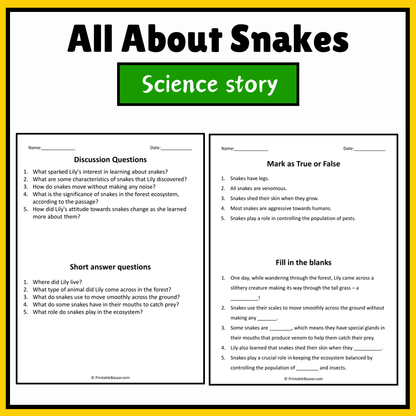 All About Snakes | Science Story Reading Comprehension Activity
