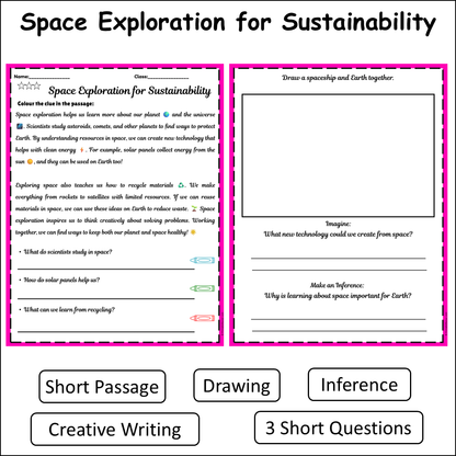 Space Exploration for Sustainability | Short Reading Comprehension Creative Worksheet