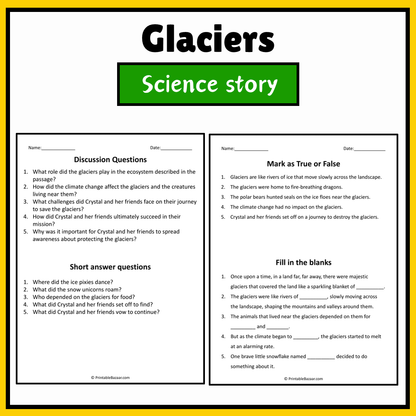 Glaciers | Science Story Reading Comprehension Activity