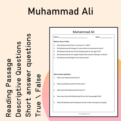 Muhammad Ali | Reading Comprehension Passage Printable Activity