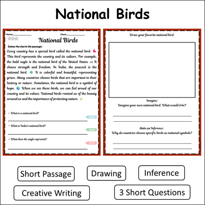 National Birds | Short Reading Comprehension Creative Worksheet