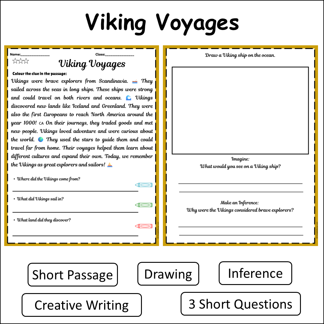 Viking Voyages | Short Reading Comprehension Creative Worksheet