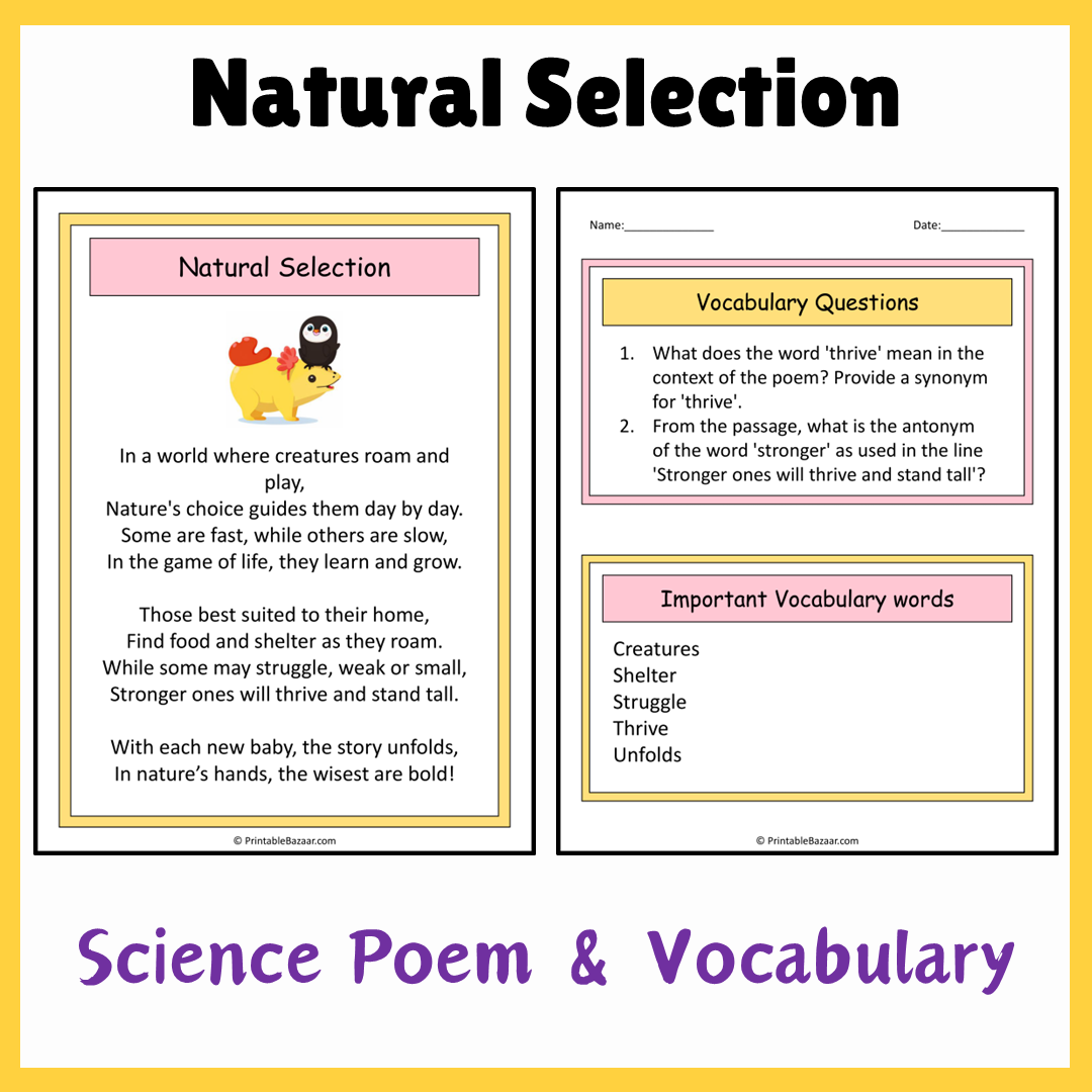 Natural Selection | Science Poem Reading Comprehension Activity