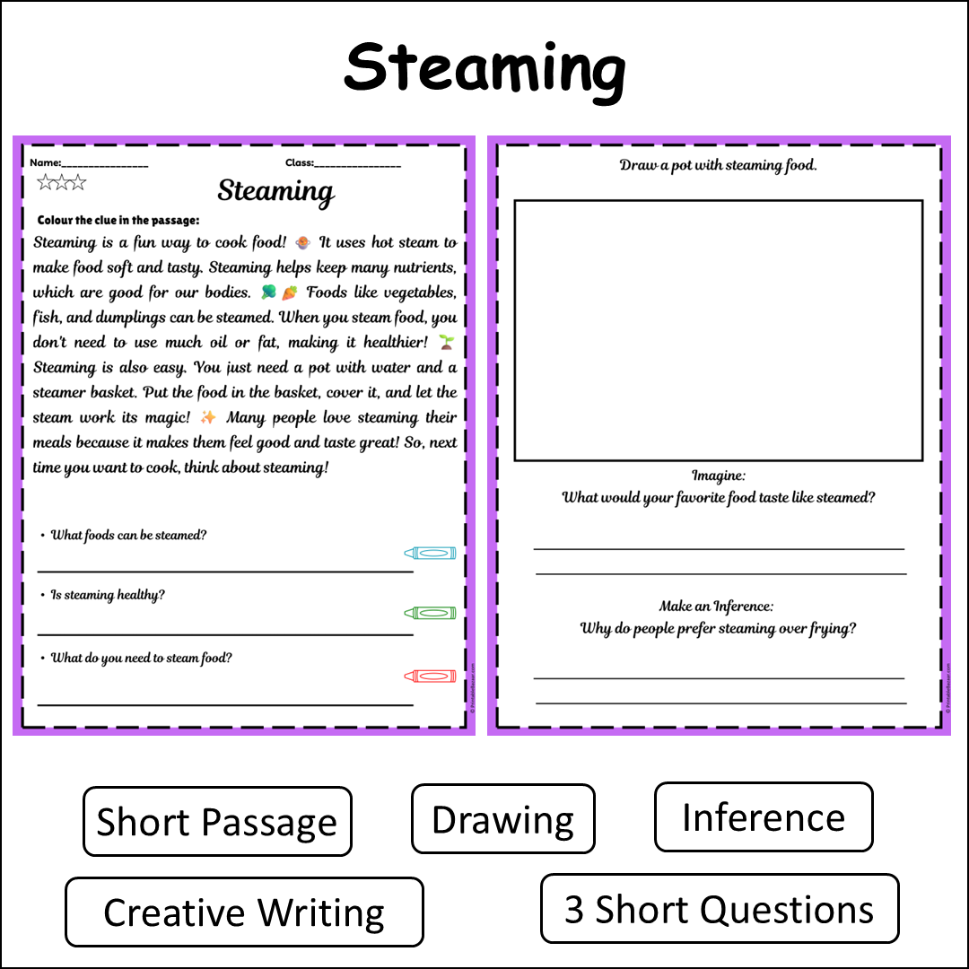 Steaming | Short Reading Comprehension Creative Worksheet
