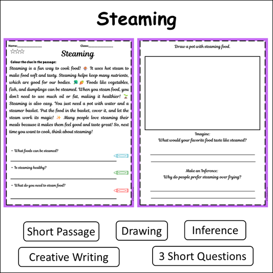 Steaming | Short Reading Comprehension Creative Worksheet