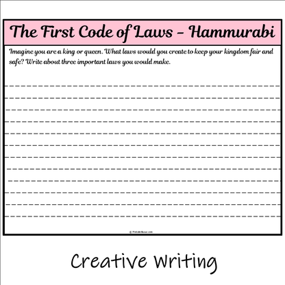 The First Code of Laws - Hammurabi | Main Idea and Supporting Details Reading Passage and Questions