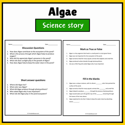 Algae | Science Story Reading Comprehension Activity