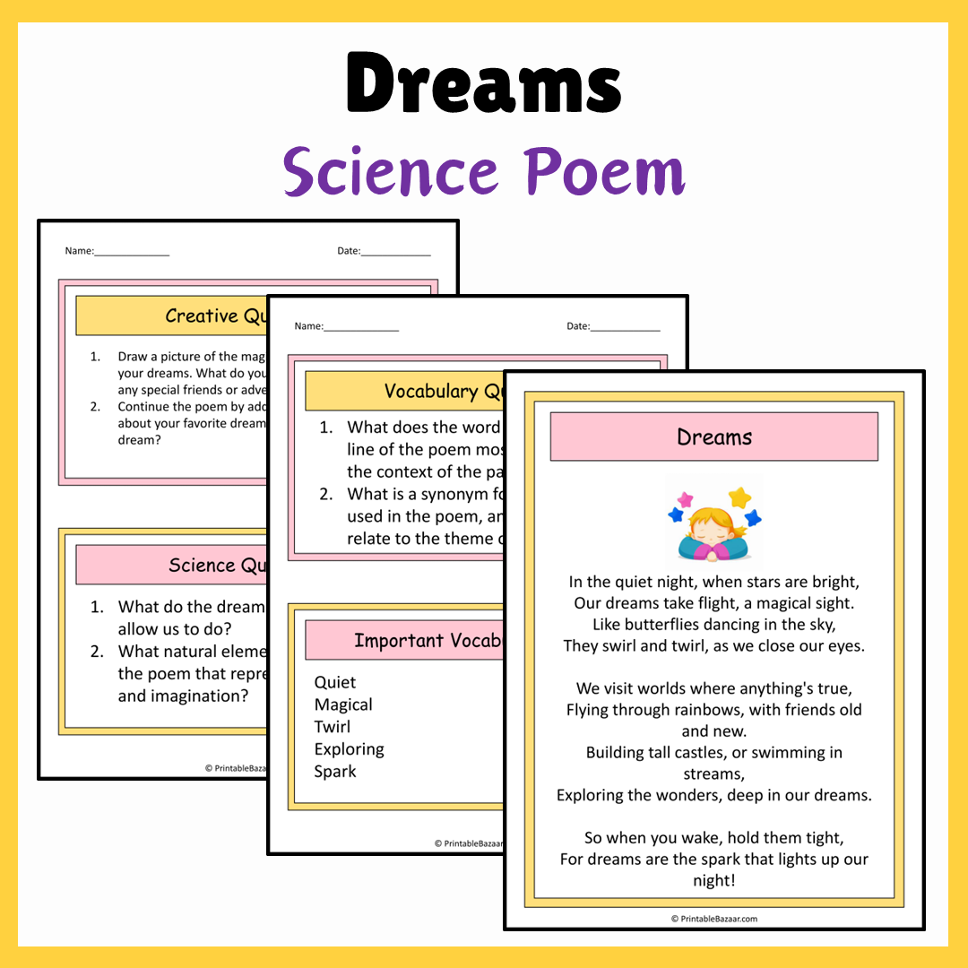 Dreams | Science Poem Reading Comprehension Activity