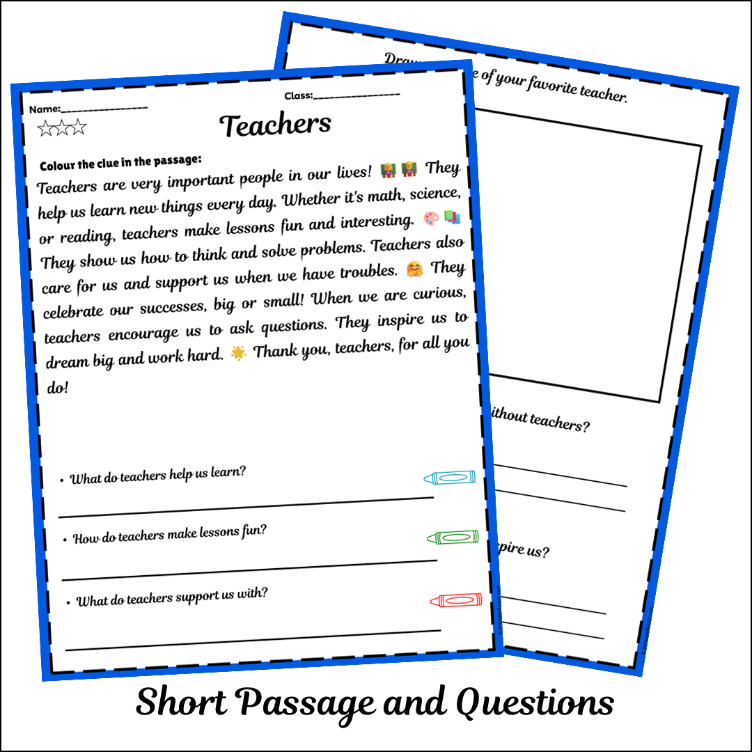 Teachers | Short Reading Comprehension Creative Worksheet