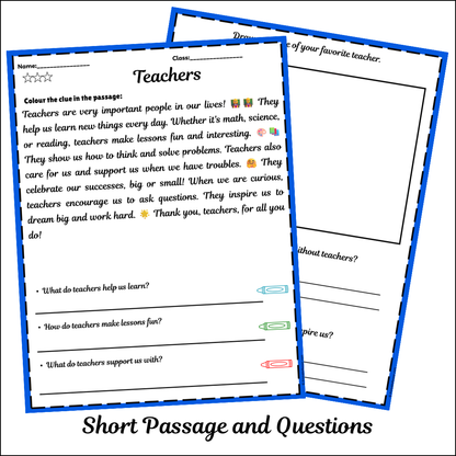 Teachers | Short Reading Comprehension Creative Worksheet