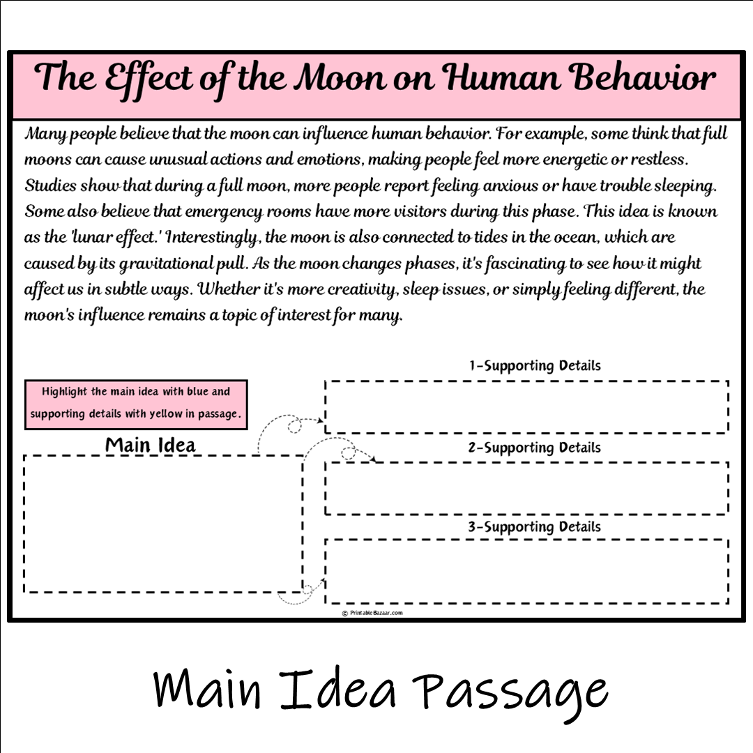 The Effect of the Moon on Human Behavior | Main Idea and Supporting Details Reading Passage and Questions