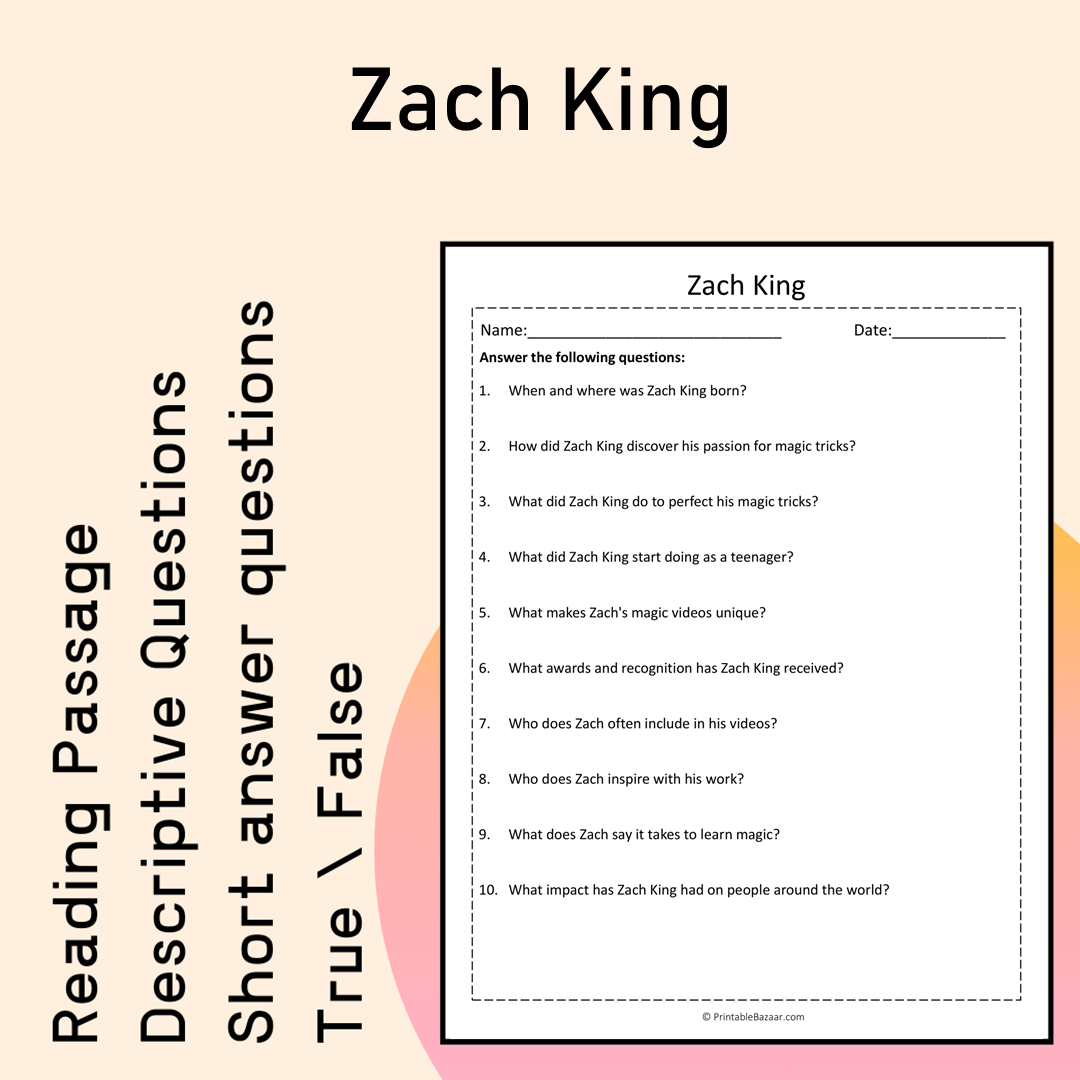 Zach King | Reading Comprehension Passage Printable Activity