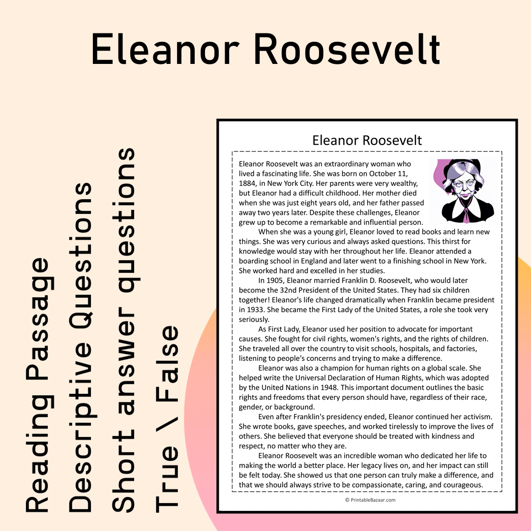 Eleanor Roosevelt | Reading Comprehension Passage Printable Activity