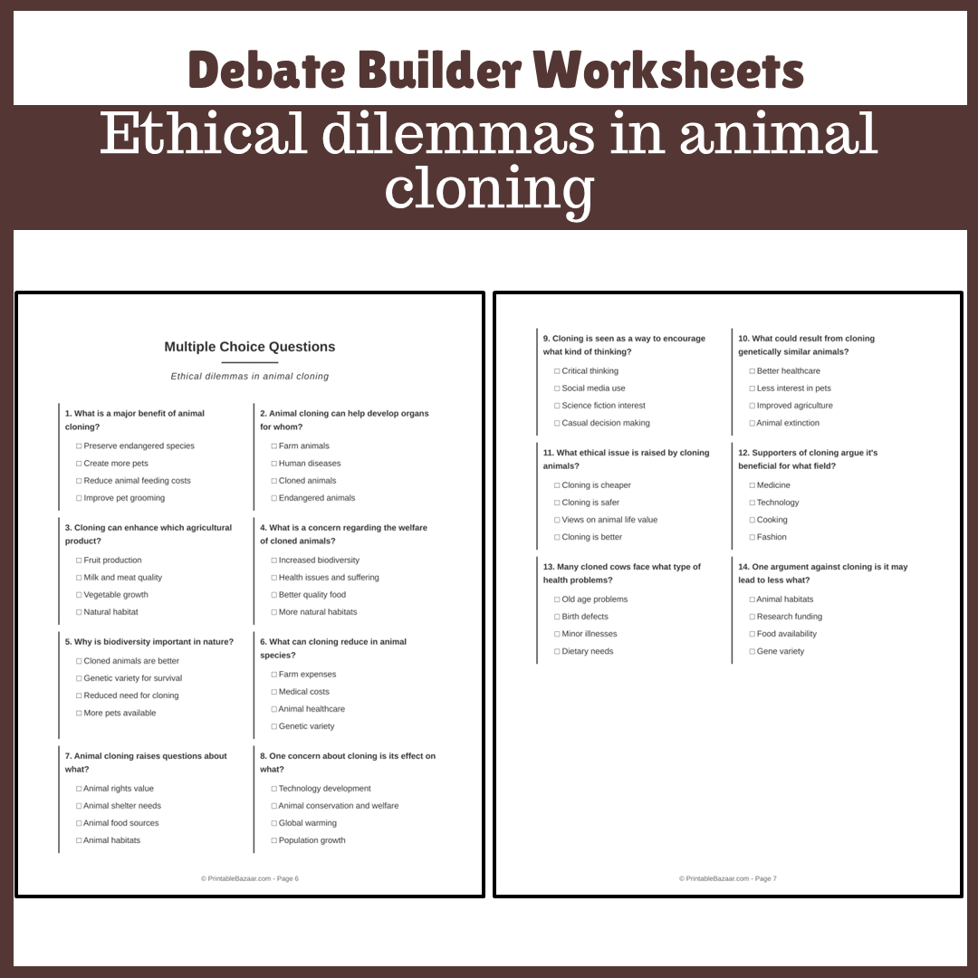 Ethical dilemmas in animal cloning | Favour and Against Worksheet Printable Activity