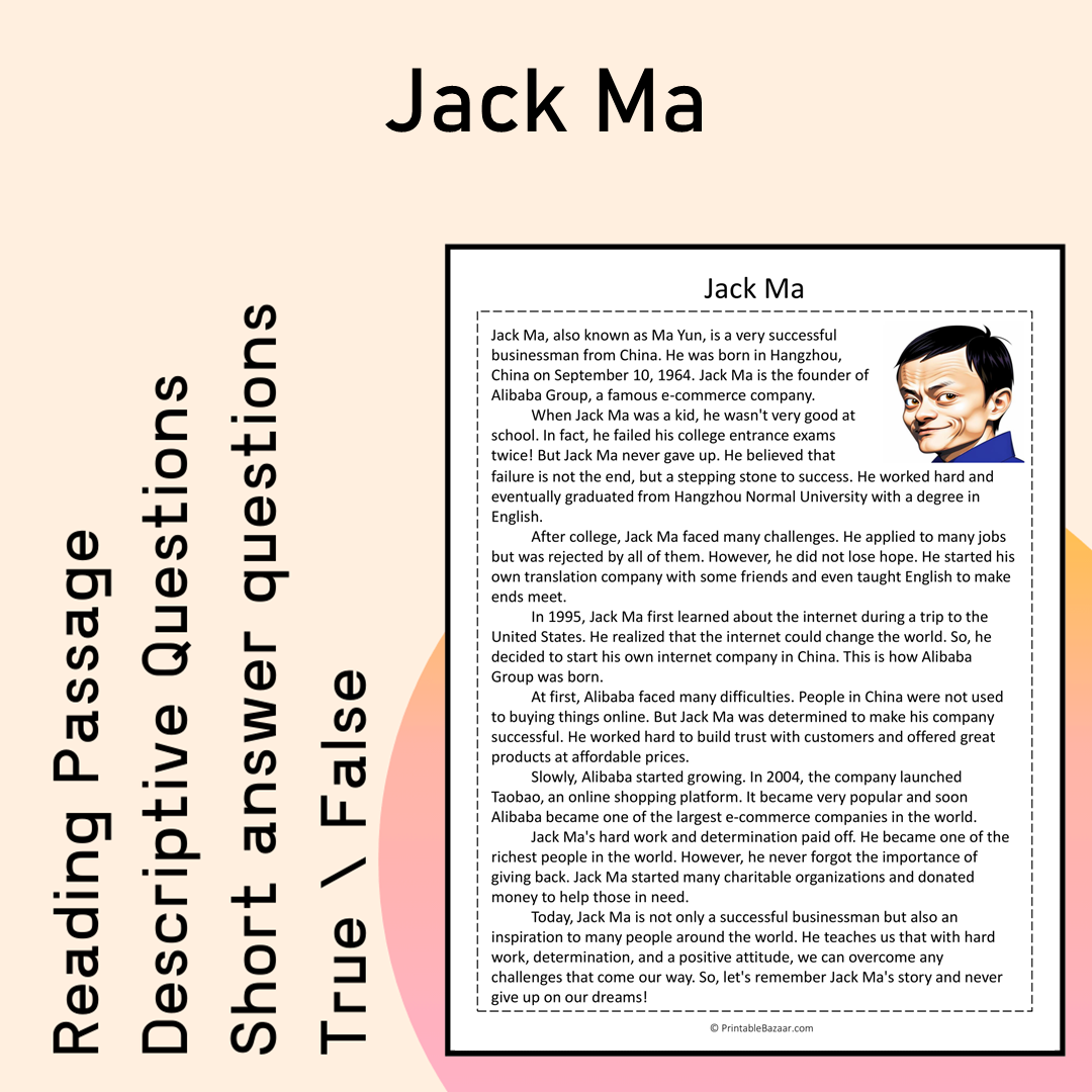 Jack Ma | Reading Comprehension Passage Printable Activity