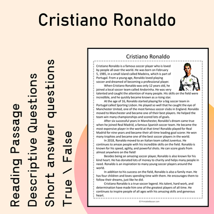 Cristiano Ronaldo | Reading Comprehension Passage Printable Activity