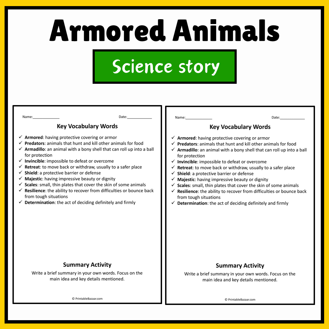 Armored Animals | Science Story Reading Comprehension Activity