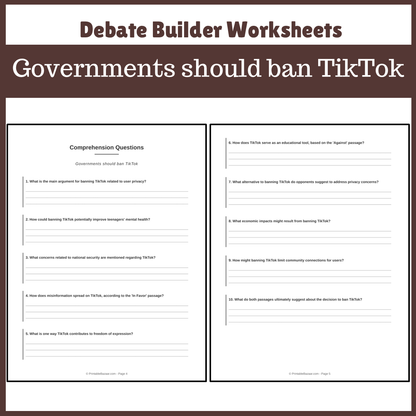 Governments should ban TikTok | Favour and Against Worksheet Printable Activity