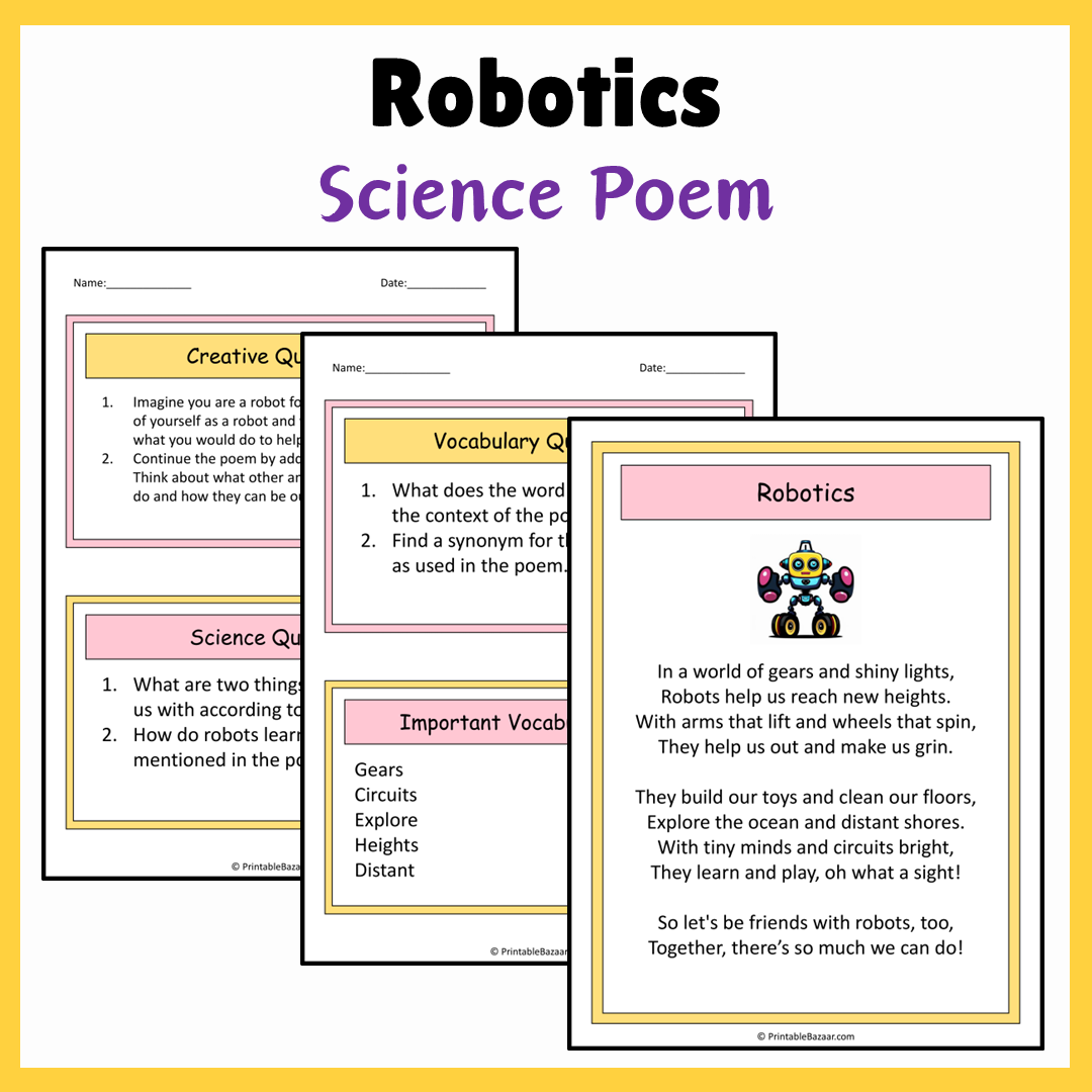 Robotics | Science Poem Reading Comprehension Activity